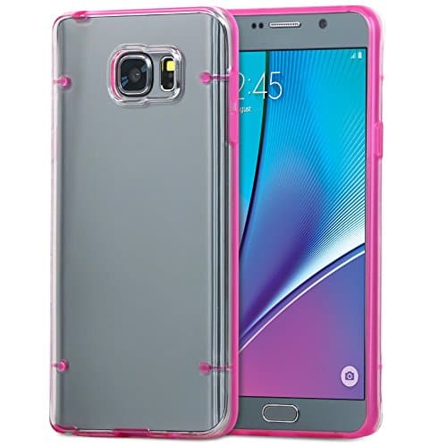 DeviceFun TM - Clear PC and TPU Gel Silicone Bumper Case Cover For Samsung Galaxy Note 5 + Screen Protector(Hot Pink )