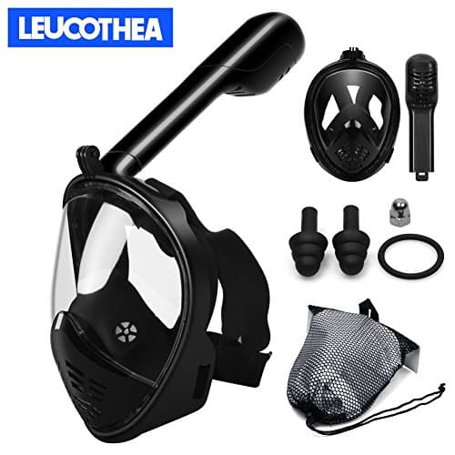 Leucothea Cambered Surface With Detachable Camera Mount,180°Wide View Anti-fog Anti-leak Portable Snorkel Mask For Kids And Adults(Black L/XL)