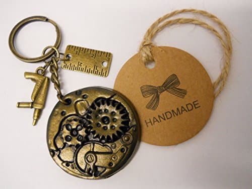 Handmade Steampunk Style Keyring, With Bronze Tools And Little Gift Packet.