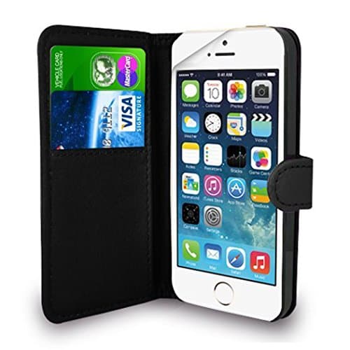 iPhone SE 5 5S Case Black Premium Leather Flip Wallet Case Cover Pouch For iPhone SE 5 / 5S and Screen Protector With Polishing Cloth And Stylus