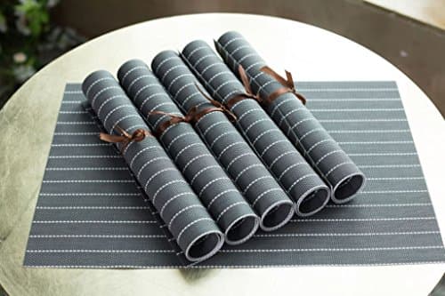 Eecotick Table Mats Set of 6 Grey White Stripe, 12x18" (30x45cm)/pc, 100% Polyprone, Heat Resistant, Washable, Light, Sturdy, Durable and Easy to Clean, Stylish and Trendy! Account Closing Sales!