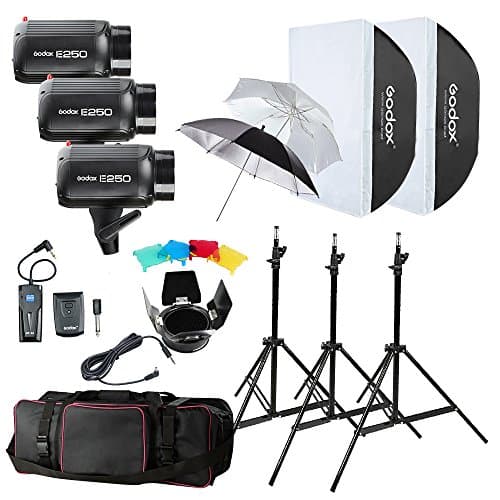 Godox E250 750W (3x250W) Photography Studio Strobe Flash Softbox Light Stand Kit