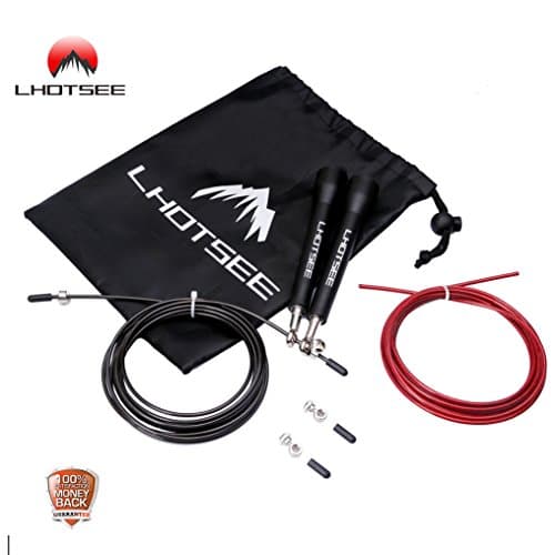 Speed Jump Rope with carrying bag, Adjustable Skipping Cable Wire for Cross Fitness Training- WOD- Boxing- MMA- Cardio Exercise, One Rope Fits Men, Women and Children