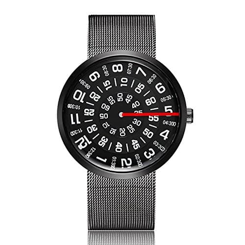 GORBEN Creative Turntable Dial Quartz Watches for Men with Stainless Steel Mesh Strap + Box