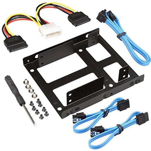 RELPER 2x 2.5 Inch SSD to 3.5 Inch Internal Hard Disk Drive Mounting Kit Bracket With 3x SATA data Cable and Power Cable (2.5" to 3.5"+SATA And Power Cable)