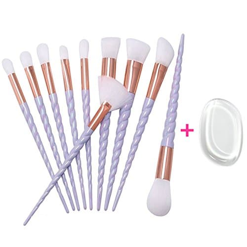 Unicorn Makeup Brush Set with Silicone Makeup Sponge Face Foundation Powder Blender Eyeshadow Cosmetic Brushes Beauty Tools Kits (White)