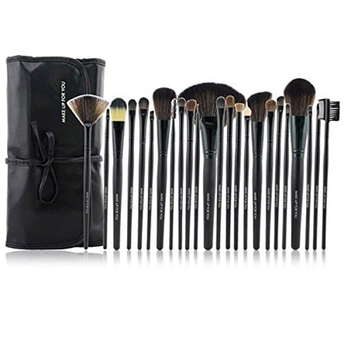 Make up Brushes,Moonight Professional 24pcs Cosmetic Brushes Set|Makeup Brushes Set - Pro Cosmetic Makeup Brush Set Kit w/ Leather Case - For Eye Shadow, Blush, Concealer (24 Pieces, Black)