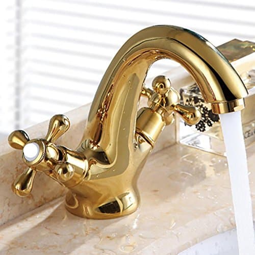 Full copper body with both hands round hot and cold gold claw single hole under the basin faucet