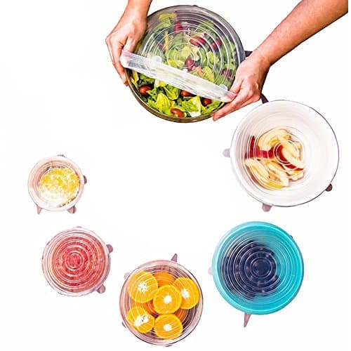 Hamhsin 6 PCS Silicone Stretch Lids in Various Sizes Covers Food Platters, Silicone Bowl Lids Food Saver Covers, Serving Dishes, Salad Bowls, Pots, Con (Transparent)