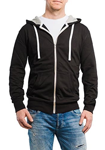 BANQERT Men-s Hoodie-s "Basic Principle" | FAIR wages | "active-brushed" cotton sweater-s longsleeve-s | Zip Up Hooded Sweatshirt-s for guy-s Hoody-s Pullover-s | Black , L Large