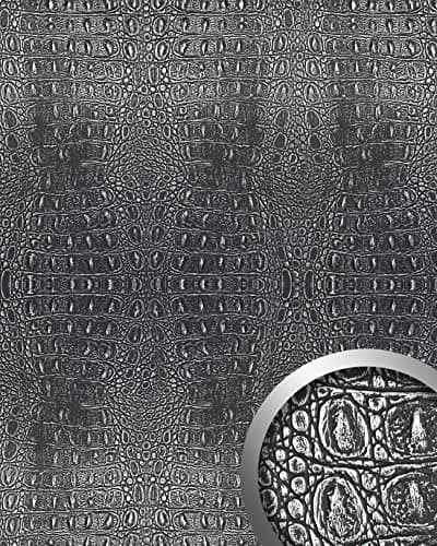 WallFace 13521 Croco Wall Panel Textured 3D Interior Decor wallcovering self-Adhesive Black Silver 2.60 sqm
