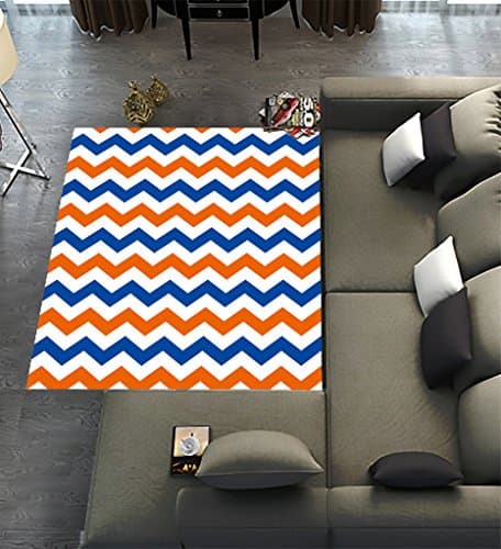 Custom Navy Deep Blue Orange Chevron,Area Rug Dining Room Home Bedroom Carpet Floor Mat 5' x 3'3"