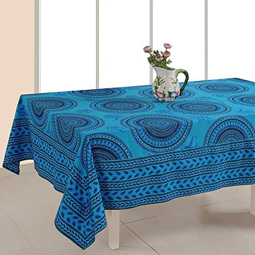 Indian Home Decor Rectangular Floral Print Cotton Tablecloth 60 x 90 Inches - 6 Seater