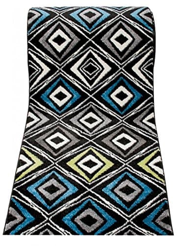Black Blue Rug Runner - Modern Trendy Contemporary Diamond Pattern - Perfect For Hall Hallway Stairs - Soft Dense Pile Carpet - " ORLANDO " 80 x 210 cm ( 2ft7" x 6ft11" ) Long
