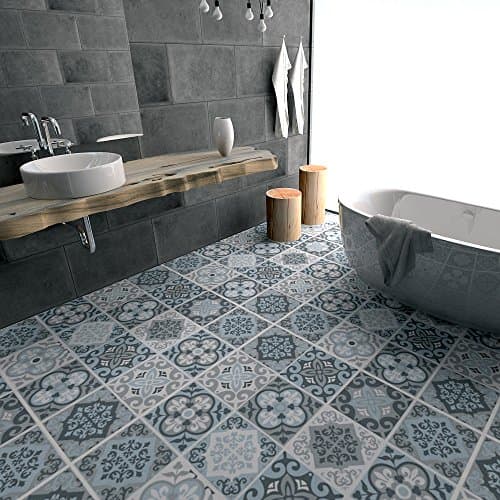 YYH 3D Blue & Grey Mediterranean Pattern Floor Stickers Eco-friendly Peel & Stick Wall Sticker Creative Simulation Ceramic tile Mural for Kitchen Entrance Floor Decorative Skid-proof Wear-resisting , 1 sets , 60x120cm
