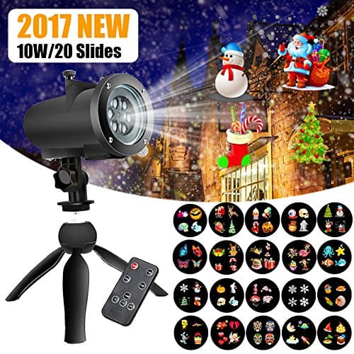 LED Projector Light with Remote Control, 2017 Newest Version 20 Themes Switchable Slides Patterns Christmas Light Snowflakes Projector Indoor and Outdoor For Christmas Halloween Wedding Birthday Party Decoration Wall (Upgrade section)