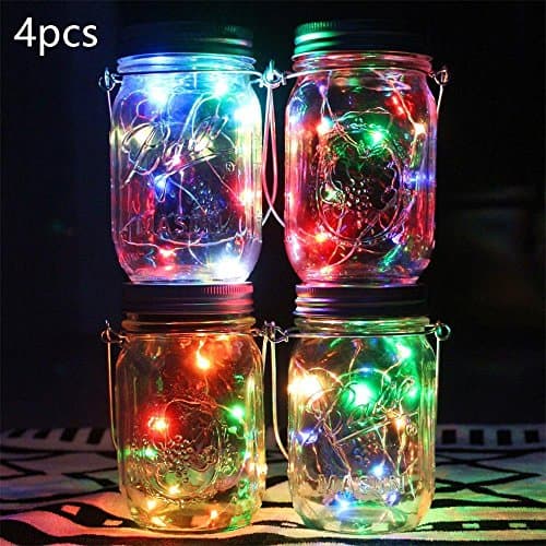 Solar Mason Jar Lights, LED String Light, Hanging Lights for Garden,Outdoor Home Garden Decorative Glass Vase Tank Wishing Bottle Plug (Multicolor 4PCS)