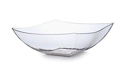 3 Elegant Square Hard Clear Plastic Bowls | Reusable Bowls | Plastic Party Serving Bowls 64oz (1900ml)