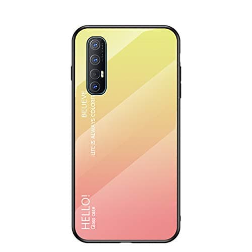 SHIEID Case for OPPO Reno 3 Pro Case,Gradient Clear Tempered Glass Cover Case Compatible with OPPO Reno 3 Pro-Gradient Yellow
