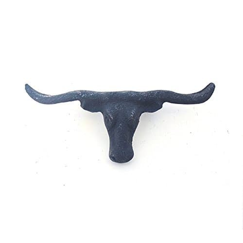 BLACK LONGHORN STEER DRAWER PULLS | CAST IRON, TEXAS STYLE, BULL PULLS - PACK OF 10