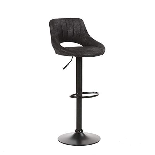 Suede Leather Adjustable Swivel Lift Bar Stool with Back Support Dining Chairs High Stool Vintage Rotating Bar Stools,Black