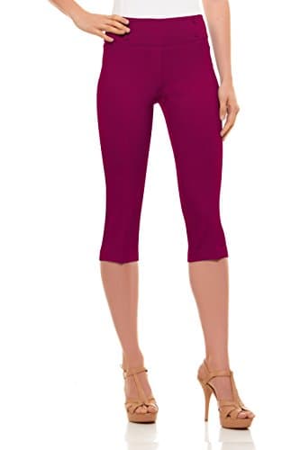 Velucci Womens Classic Fit Capri Pants - Pull On Style Capris with Detailed Design