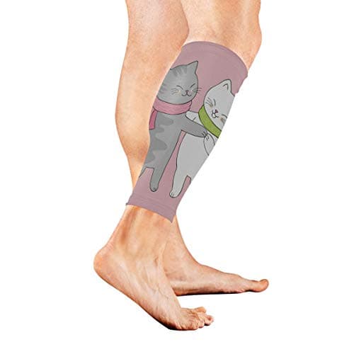 Leg Sleeve Black Cat and White Dancing Pink Compression Socks Support Non Slip Calf Sleeves Pads - Improve Circulation for Shin Splint, Calf Pain Recovery, Running, Cycling, Travel, 1 Pair