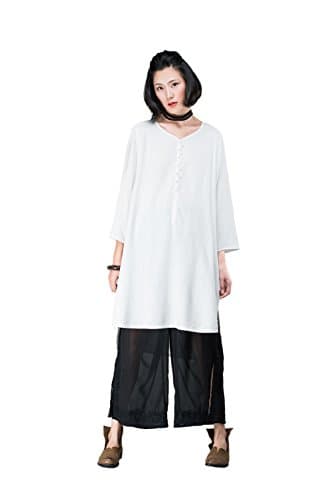 OUTLINE Women's Casual Hi-Low Loose Fitting Long Basic Shirt Dress White XL