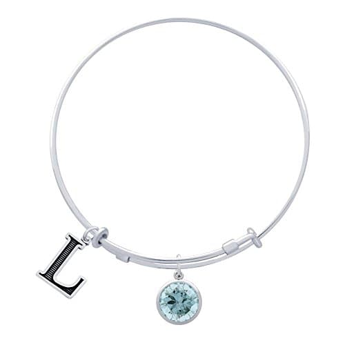 Jenaforte .925 Sterling Silver Expandable Charm Bangle Birthstone & Initial Charms L-MAR