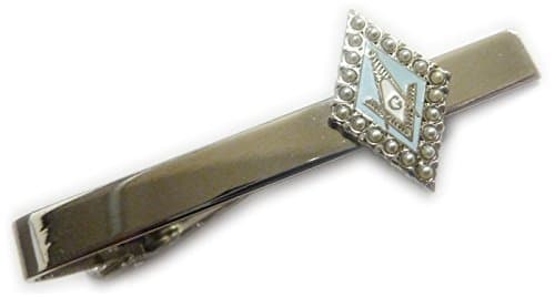 SQUARE AND COMPASS PEARL Masonic Freemasonry Tie Bar Clip