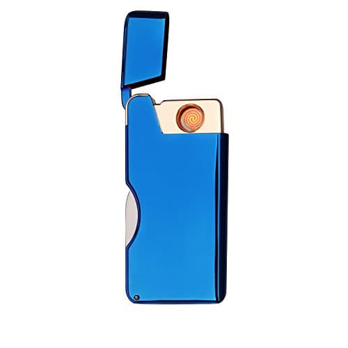 OBON originality knife Two-sided USB Rechargeable Windproof Coil Slim Lighter Set with USB Charging Cable and Gift box No Gas Flameless Cigarette Lighter (blue)