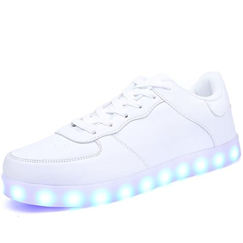Ryanmay Shiny Night LED Light Up Shoes USB Charging Flashing Sneakers For Kids,A1011,White,38