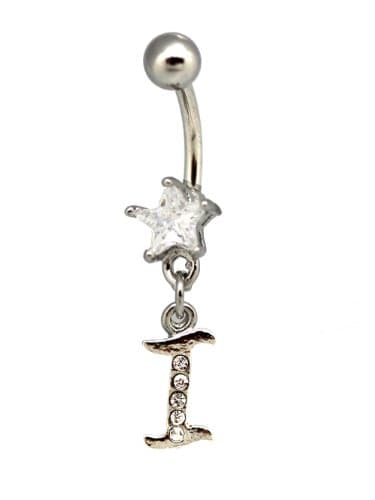 Initial I Charm Belly Ring Star Diamond Studded Letter I Bananabell (14 G) 1pc