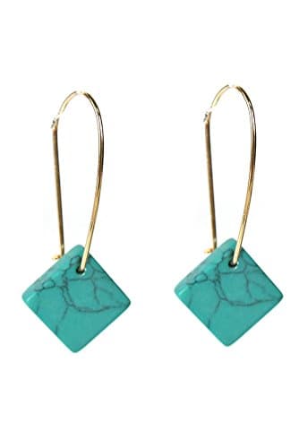 Diamond Shape White Marble and Gold and Silver-tone Dangle Earrings (Gold)