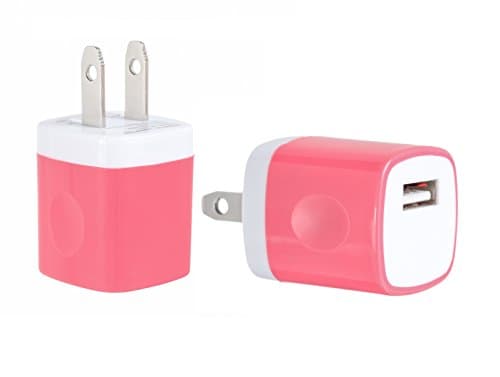 Spark Electronic 2 PC Dual Color 2-Tone Universal USB Travel Home Power Adapter Wall Charger Plug for iPhone 7/7 plus 6/6 plus 5S 5 Samsung Galaxy S5 S4 S3 HTC One M8 LG G2 G3 L3 (Hot Pink)