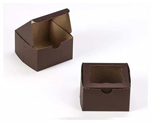 Dark Brown Bakery Box 4x4x2.5 inch 25 PACK cupcake, cookie, gift boxes with window