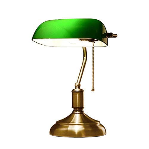 Vintage Table Lamp with Pull Switch Bankers-Lamp Rotatable Glass Lampshade Reading-Lamp Desk Light Bedside-Lamp E27 Living-Room Office Study Dining-Room Bronze 23 * 19 * 38.5CM (Green)
