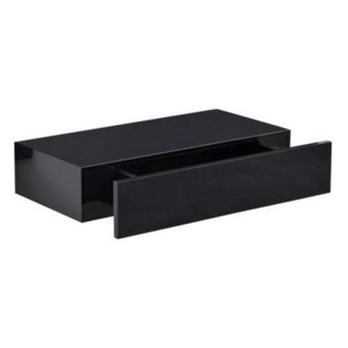 Caspian Wall-Mounted Storage Shelf with a Hidden Drawer | Floating Rack | Chunky Design | Black