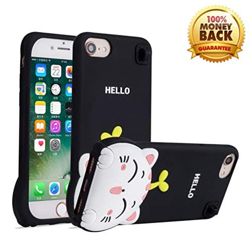 YINTRADE Phone Case for iPhone 6 6S 7 8 4.7 Inches, Silicone Cute 3D Cartoon Cat Animal Pattern Anti-Scratch Shockproof Thick Soft Rubber Drop Protection Bumper Case Cover Gift Ideas for Kids (Black)