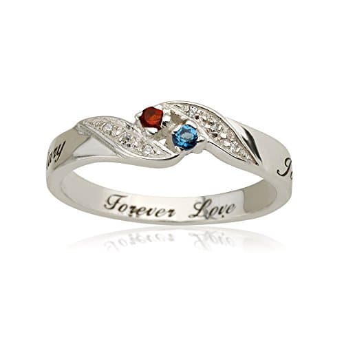 Personalized Engraved Ring Promise Ring Couples Ring with Birthstones -925 Sterling Silver (8)