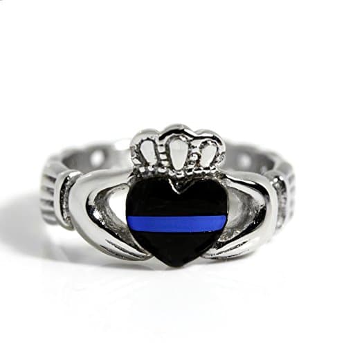 Thin Blue Line Claddagh Stainless Steel Ring with Celtic Rope Design (8)