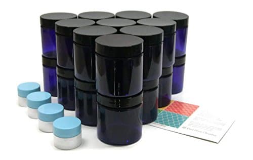 Cobalt Blue 4 Ounce PET Plastic Jars with Black Lids, and 4 Mini Jars, 20 Pack