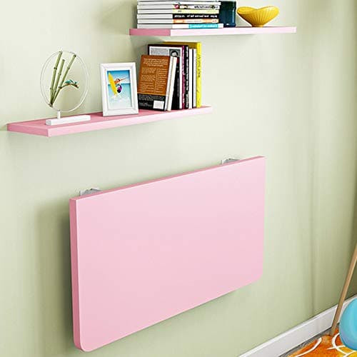 MGN Wall-Mounted Drop-Leaf Table, Folding Floating Laptop Desk, Space Saving Hanging Table for Study, Bathroom, Balcony, 60X40cm,Pink