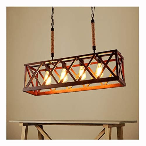 SNOOKER Wood Linear Island Chandeliers 4-Light Kitchen Table Light Rustic Lighting Fixture - Vintage Loft Restaurant Pendant Lights -0259