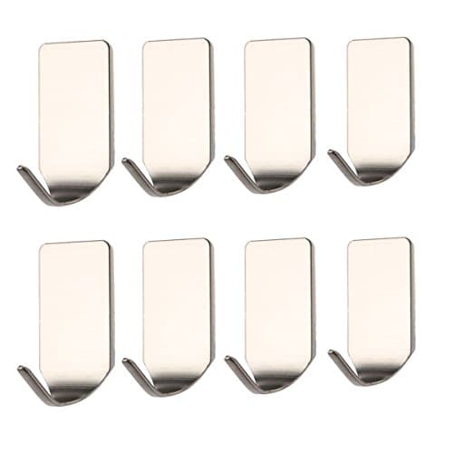 8 Pcs 3M Self Adhesive Wall Hooks Towel Hooks, Brushed Stainless Steel Bathroom Kitchen Robe Hook (Silver, Ropin)