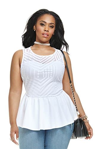 Women's Plus Size Geo Mesh Print Peplum Top
