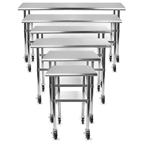 GRIDMANN NSF Stainless Steel Commercial Kitchen Prep & Work Table w/ 4 Casters (Wheels) - 36 in. x 24 in.