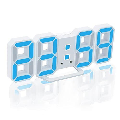 Modern Digital LED Wall Desktop Shelf Clock for Bedroom Home Office,Large 3D Decorative Alarm Clock with 3 Adjustable Brightness Levels USB Charging Port & Snooze (Blue Light)