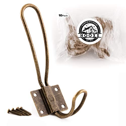 Rustic Coat Hooks Wall Mounted - 10 Pack of Vintage Double Coat Hangers with Large Metal Screws Included - Hard Antique Industrial Heavy Duty Hook Set - Best for Farmhouse Shabby Chic Hanging Look