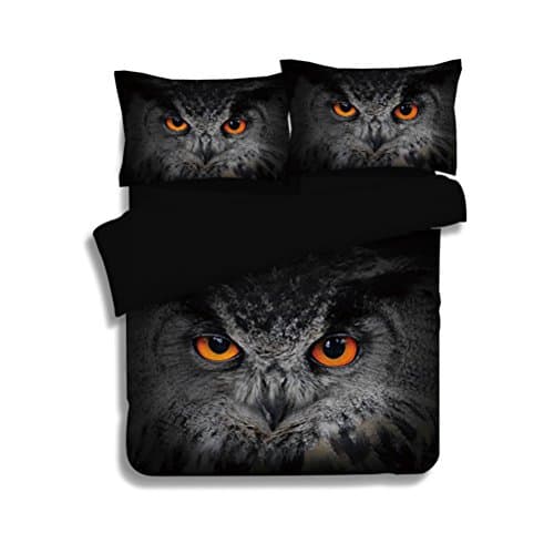 WarmGo Personality Customized 3D Bedding Sets Owl Pattern Duvet Cover Set 3D Digital Printed 3 Piece King Size (1pc Duvet Cover + 2pc Pillow Shams) for Kids Adult